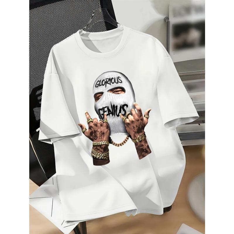 New fashionable printed round neck drop shoulder short sleeve large T-shirt S