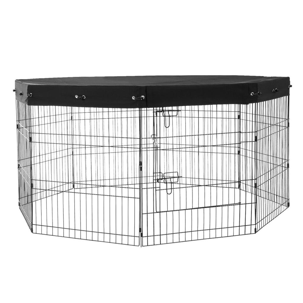 Dog Playpen 8 Panels Foldable Metal Dog Exercise Pen with Top Cover 30"H