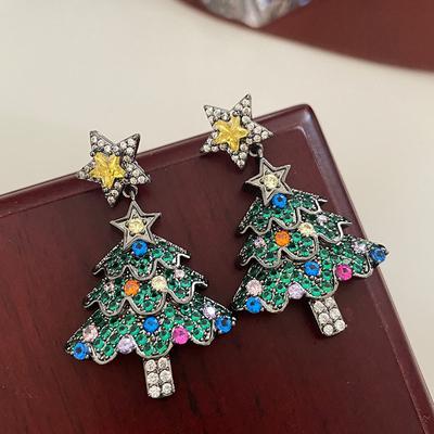 Christmas Tree Zircon Crystal Star Earrings Stud For Women Dangle  Xmas Party  Jewelry Gift
