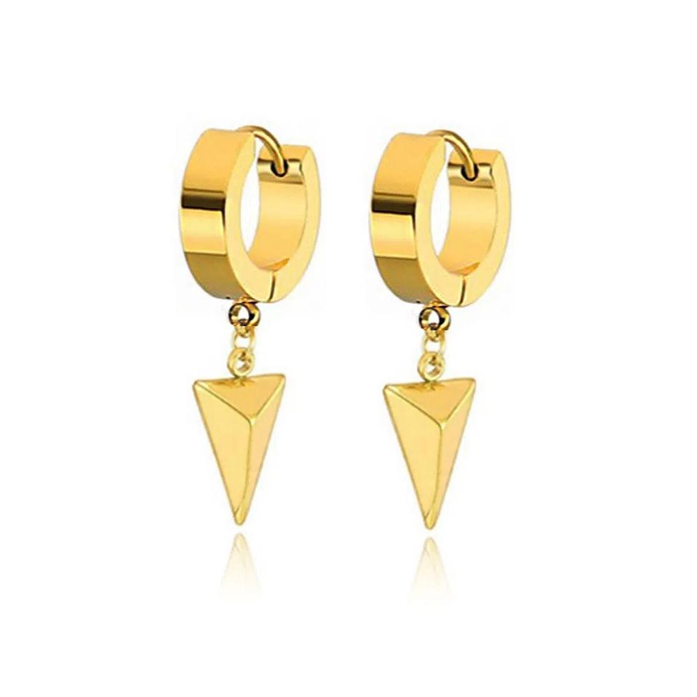 1 Pair Black Stainless Steel Punk Hip Hop Hanging Hoop Earrings with Triangle Design Dangle for Unisex Gothic Streetwear Jewelry