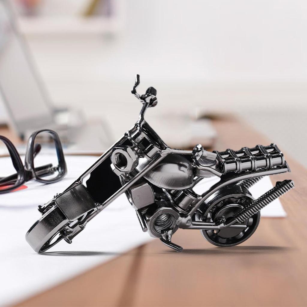 Metal Motorcycle Model Motorcycle Sculpture Vintage Style Figure Decoration Crafts Ornament for Home Desk Office Kids