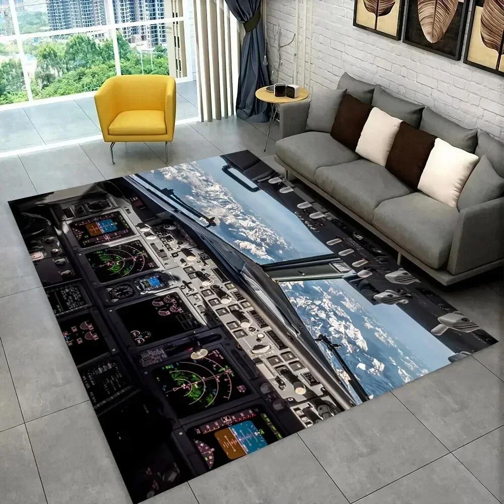 Fighter Aircraft Control Cockpit Cabin Carpet Rug for Home Living Room Bedroom Sofa Doormat Decor,Area Rug Non-slip Floor Mat