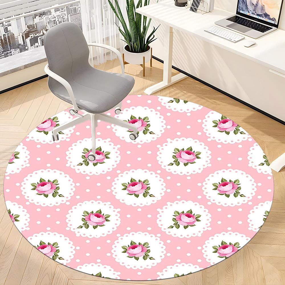 1pc Floral Pattern Office Round Rug, Non-slip, Soft and Durable Office Rug for Interior Decoration, Perfect for Office, Beautiful Decoration yy2603240