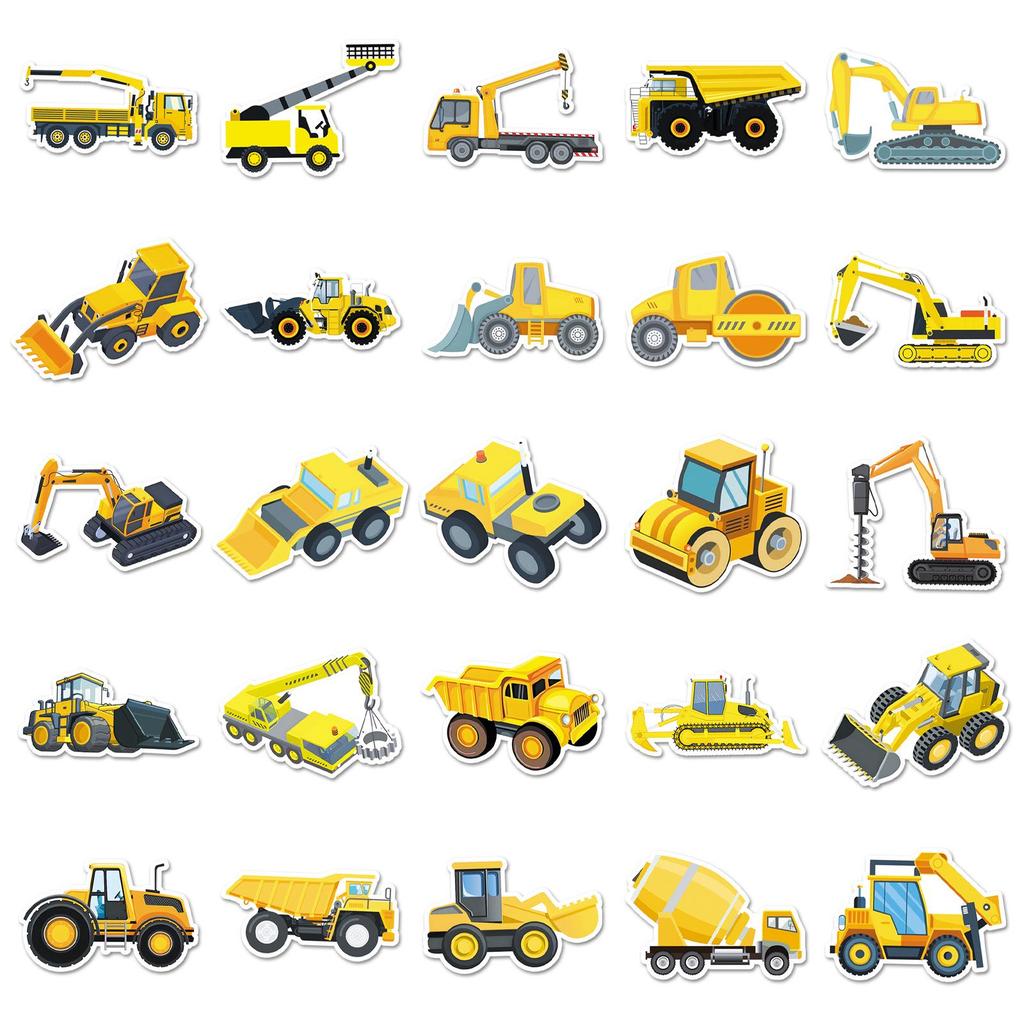 50 Construction Vehicle Graffiti Stickers: Personalized Cartoon Decorations for Kids' Computers, Phones, and Suitcases