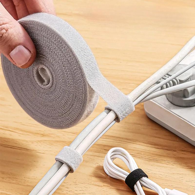 5m/ Roll Portable Cable Ties Plug Board Data Cable Storage Strap Multifunction Trimmable Cable Organizer Home Office Storage