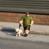 Dog Walking Figurine Detailed Miniature People Realistic Painted