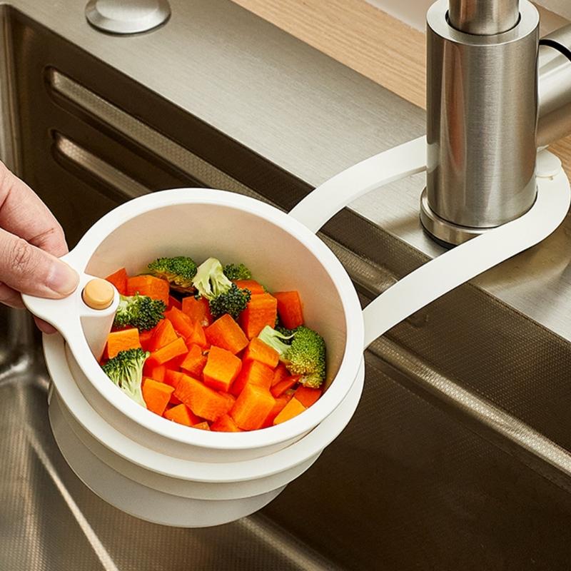 Space Efficient Sink Mounted Drying Rack ABS Plastic Easy Installation Hanging Organizers Vegetable Strainer Basket