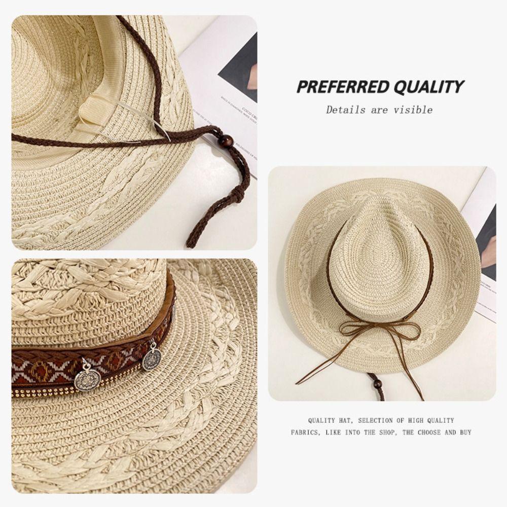 Wide Brim Sunscreen Straw Hat Ethnic Style Panama Cap Fashion Jazz Hat Men