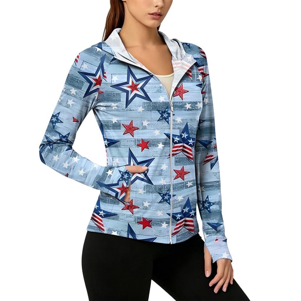 Women's Zip Up Hooded Long Sleeve Jacket with Festive Pattern & Pockets