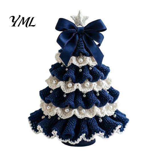 DIY Wool Yarn Craft Set Crochet Christmas Tree Kit, Beginner-Friendly Xmas Kit with Bow Soft Fluffy Handcraft And Faux Pearl Embellishment,