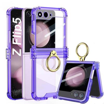 Funda de lujo con anillo a prueba de golpes y airbag para Samsung Galaxy Z Flip 6, 5, 4 y 3, funda de silicona transparente de protección completa.
