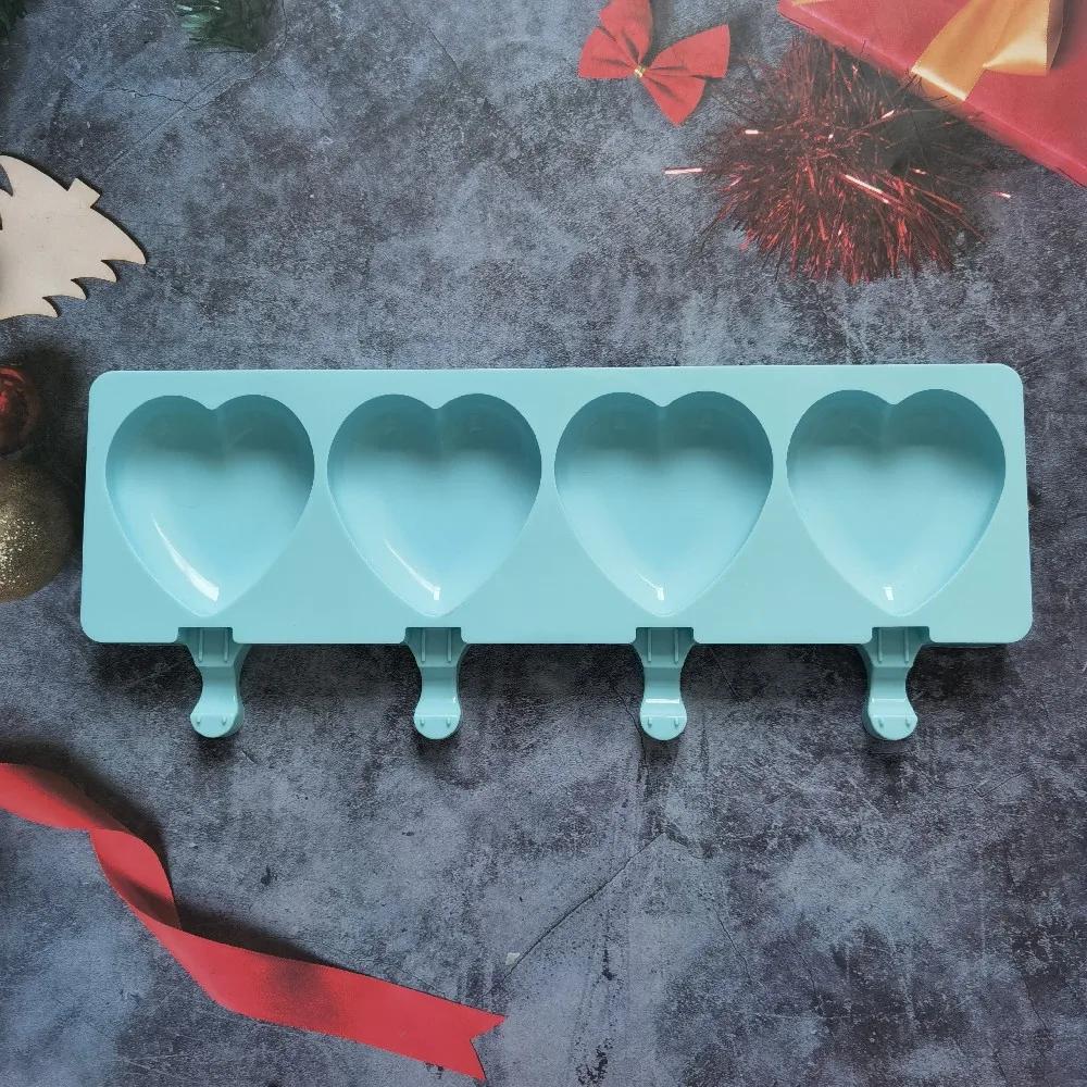 Ice Cream Mold Heart Shape Silicone Popsicle Form Maker Lolly Moulds Cube Tray for Party Bar Decoration Fondant Molds