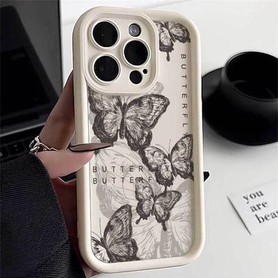 INS Retro Butterfly Silicone Phone Case For iPhone 11 12 13 14 15 16 Pro Max Plus 17 Air 16E XS Max Shockproof Bumper Back Cover