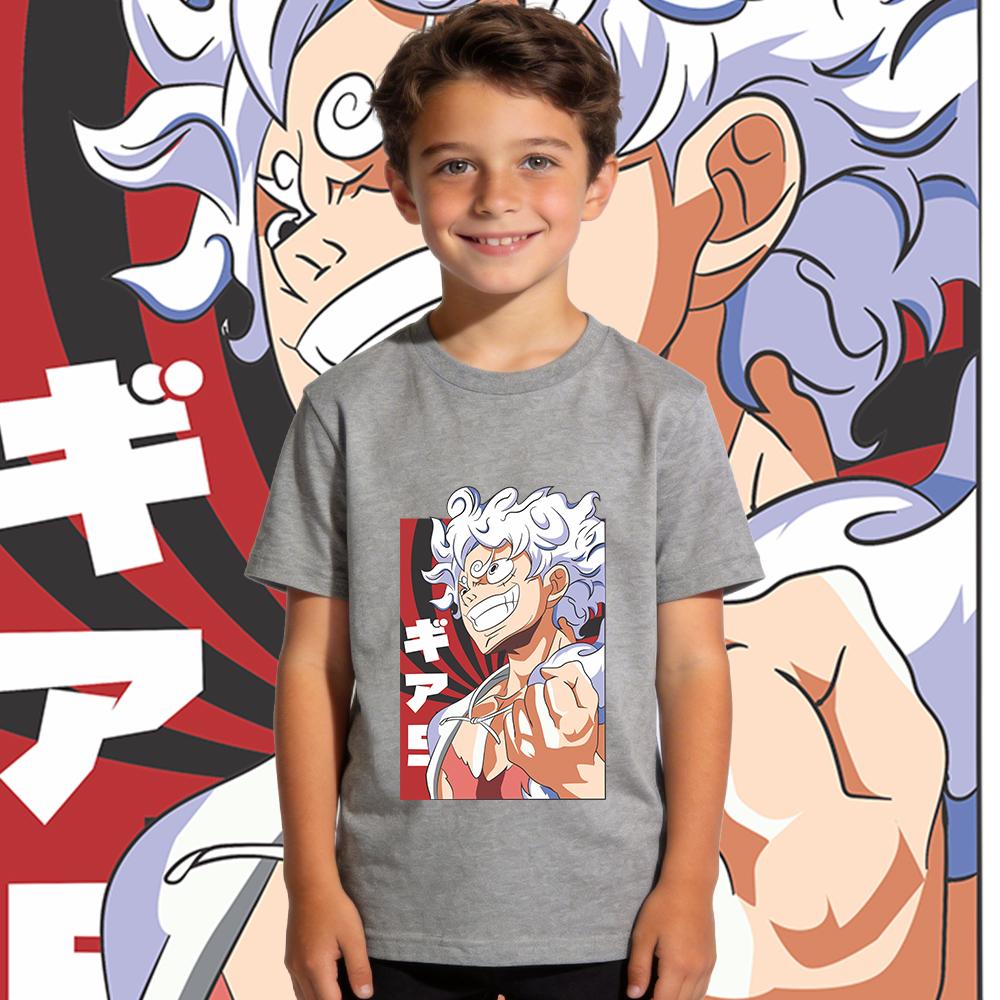 One Piece Luffy Gear 5 Anime Print Kids Cotton T Shirt Summer Top Boys Girls Casual Wear Soft Breathable Clothes