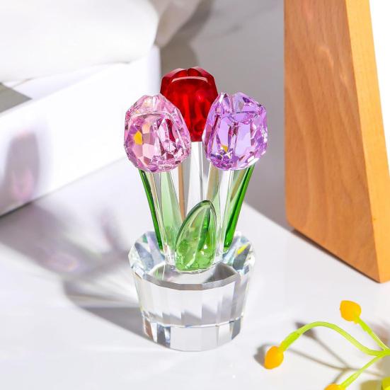 Faux Crystal Tulip Figurine Collectible Clear Tulip Flower Ornament Glass Flower Bouquet Gifts for Valentine's Day Birthday Women Girlfriend Wife