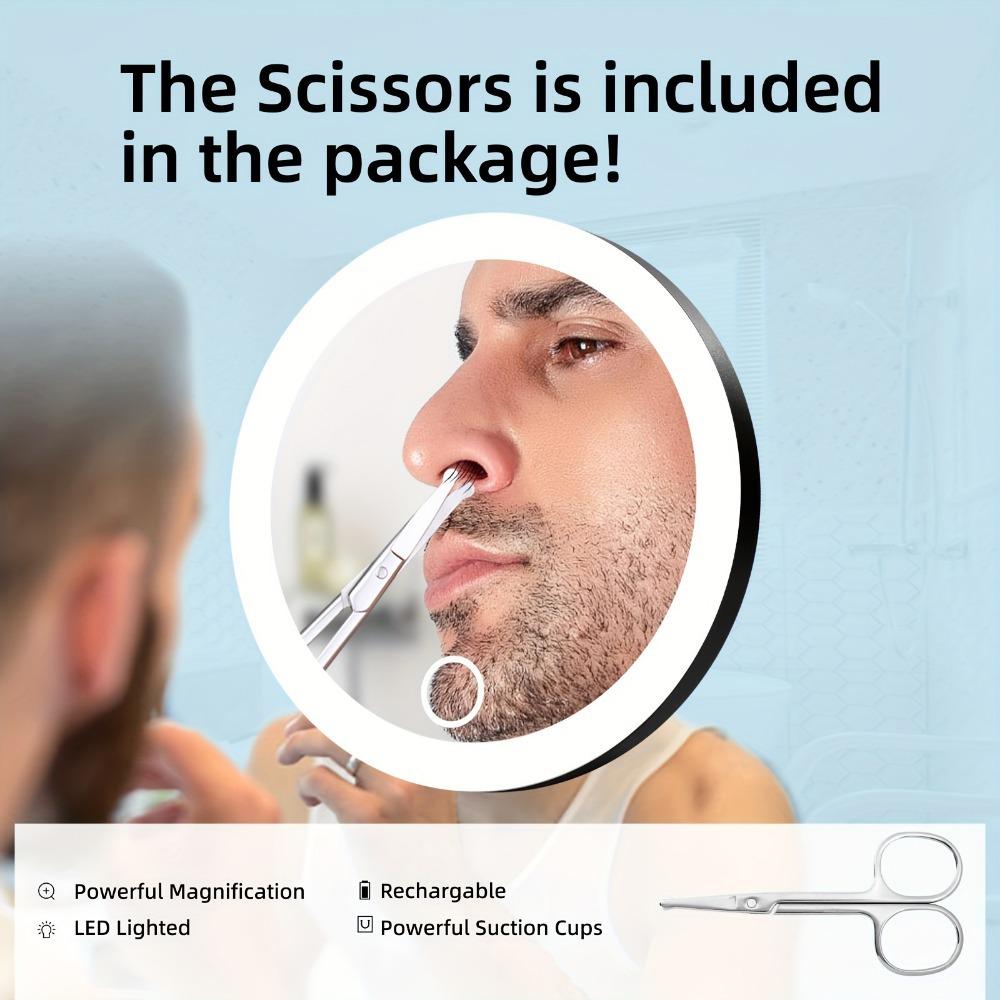 Rechargeable 6-Inch Makeup Mirror with 30x Magnification, LED Fill Light, 360° Bracket, and 3 Suction Cups