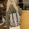 New Y2K Korean Striped Drawstring Backpack Fashion Women'S Kpop School Bag Rucksack Large Capacity Versatile Knapsack Travel Bag