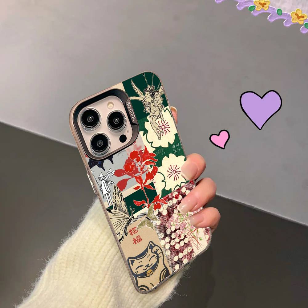 China Chic Mosaic Graffiti Green Rattan Phone Case For iPhone 17 16 15 14 13 12 11 XS XR X Pro Max Plus Colored Silver Cover