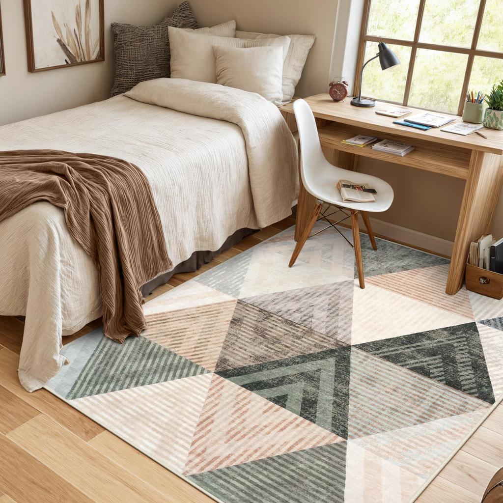 HAOCOO Washable Summer 2 Tatami Nordic and Odor Indoor Triangle Light Brown Carpet, 185x185cm, Rug, Mats, Geometric, Style, Modern, Fluffy, Non-Slip,