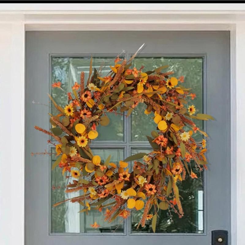 Artificial Wreath Thanksgiving Wreath for Front Door Window Hallway Farmhouses Thanksgiving Centerpieces Decoration