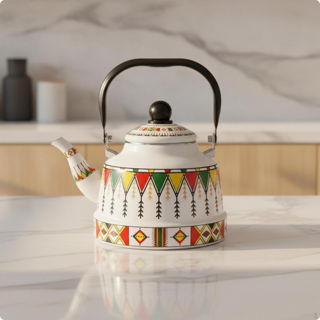 Glossy Enamel Tea Kettle | Compact, EnamelonSteel Kettle, for Kitchen 1.1L Wheat Ear