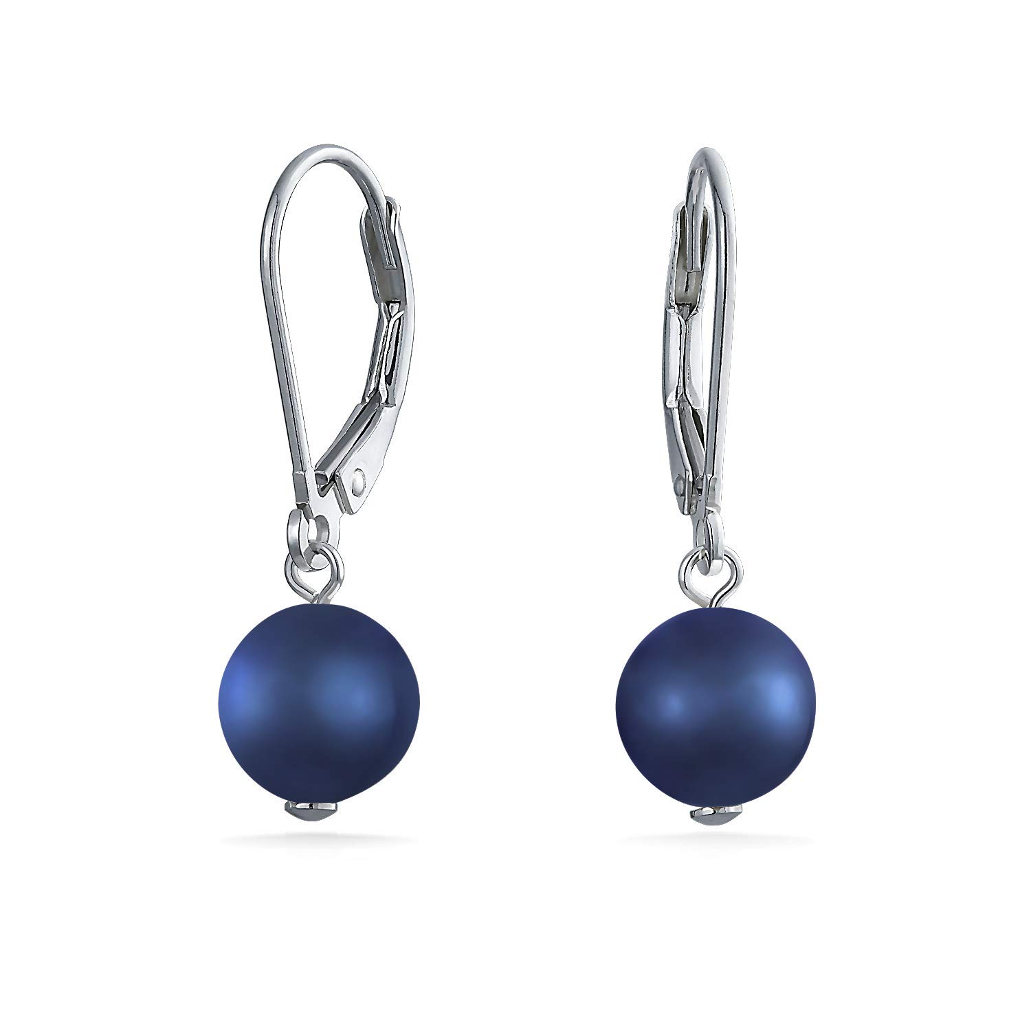 

Classic Black Peacock Gray Round Freshwater Cultured Pearl Drop Dangle Bead Ball Earrings for Women Sterling Silver Secure Lever .925 Back.