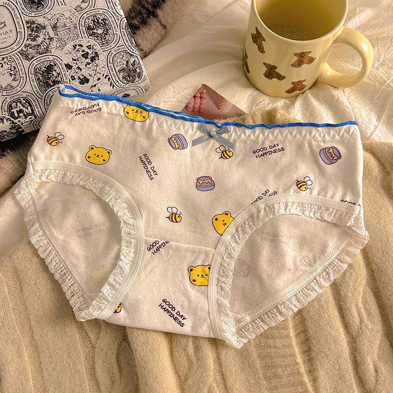 Girls' Cotton Mid-Waist Plaid Panties with Bow - Comfortable & Breathable