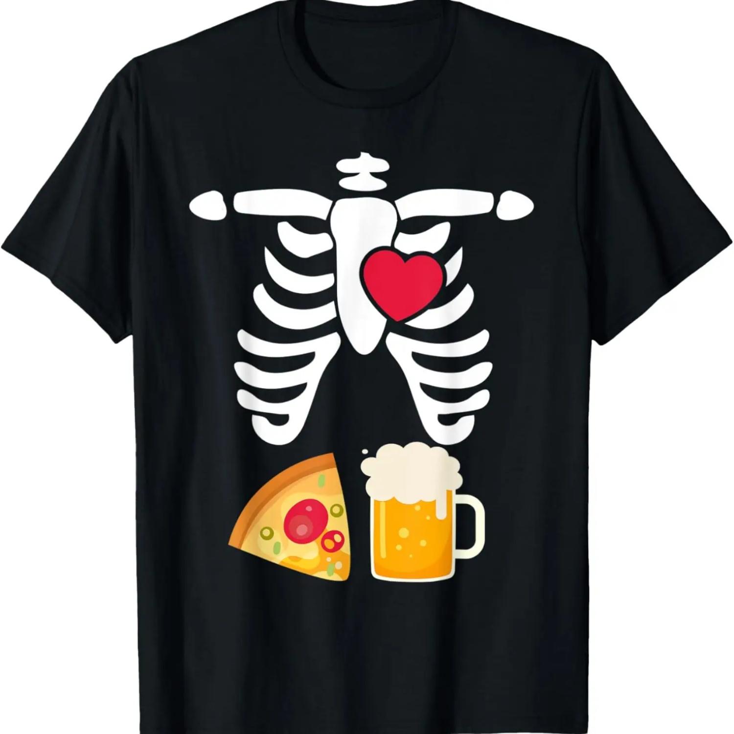 

Mens Funny Xray Halloween Soon Dad Skeleton Pregnancy Pizza Beer T-Shirt XXXXXL чёрный