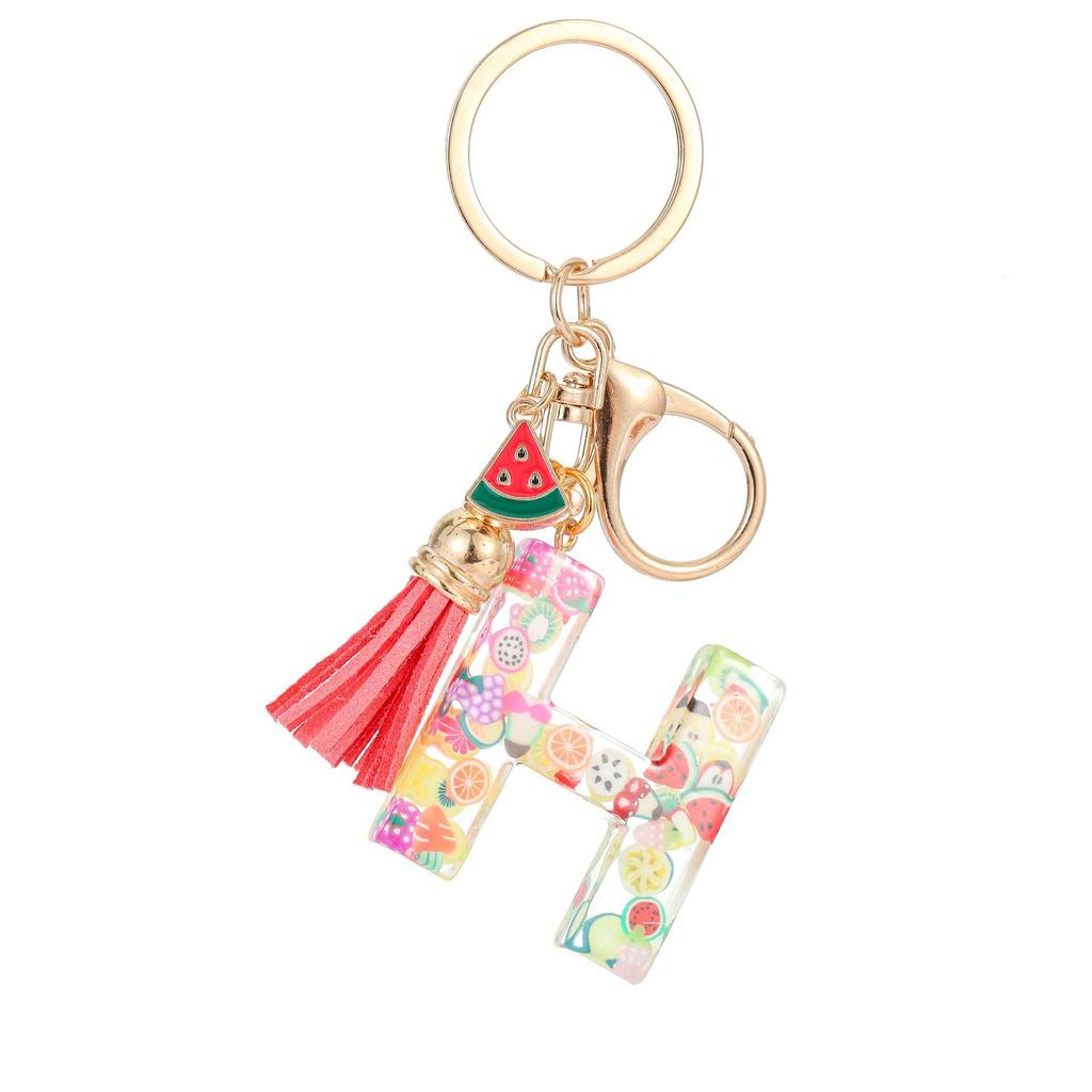 Summer Fruit Resin Keychain 26 Letters Fresh Cute Pendant Classic Retro Practical Durable Backpack Hanging Ornament Fashion Bag Accessory