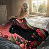 Floral Black Cat Flannel Blanket Warm Soft Halloween Christmas Decorative Couch Warm Cozy All-Season Gift