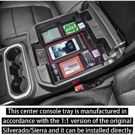 RUNROAD Center Console Organizer Tray Compatible With - Chevy Silverado 1500/GMC Sierra 1500 And 20-23 Silverado/Sierra 2500HD/3500HD Accessories,