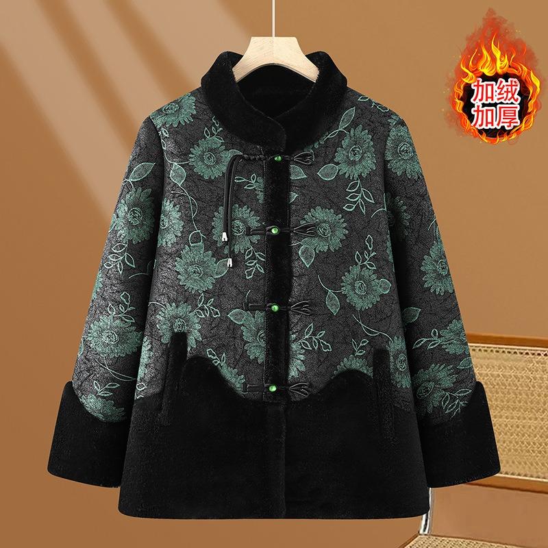 

Новая зимняя одежда для пожилых людей хлопковая куртка бабушки хлопковая куртка мамино пальто мех интегрированный свободное пальто 5XL [recommended 150-80kg] зелёный