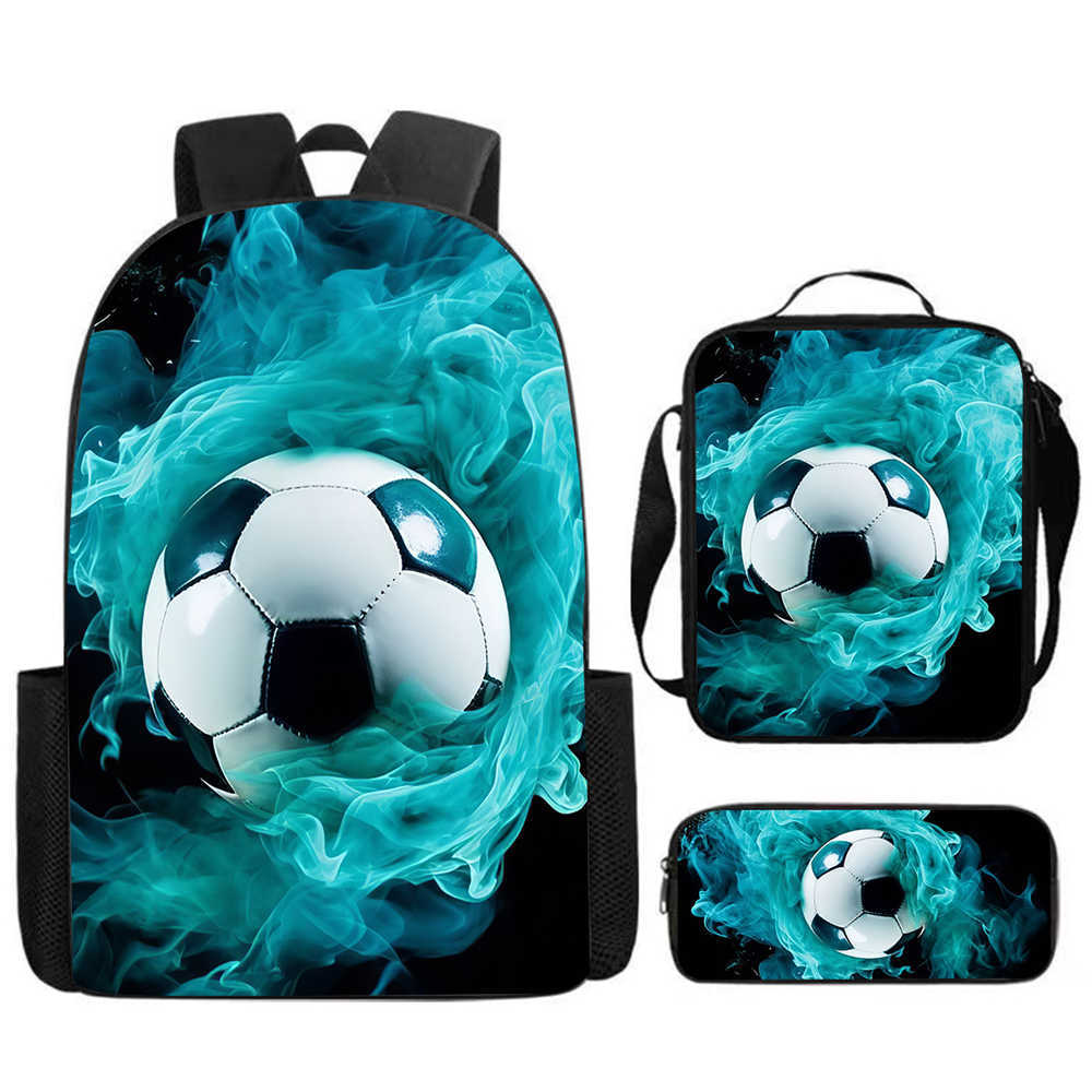 3Pcs/Set Cartoon Casual Fashion Soccer School Bags for Boy Girls Flat Surface Football Pattern Book Bags Sets Backpacks Children's Birthday Gift