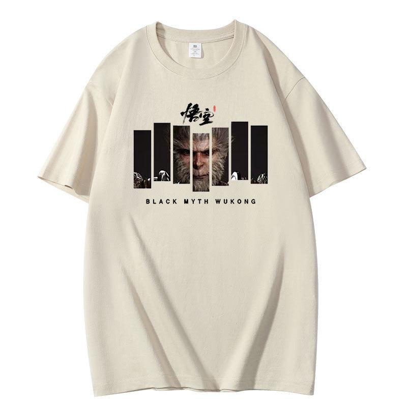 Black Myth Wukong Myth Wukong Peripheral Print Summer Short Sleeve T-Shirt Cotton Loose Game S хаки