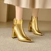 Fashion Golden Silver Belt Buckle Pointed Women's Short Boots New European American Winter Warm 8.5cm High Heels Ankle Boots Size 32-46