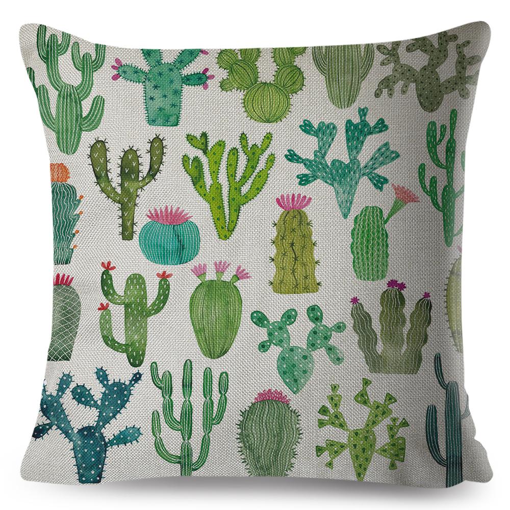 Scandinavian Style Cushion Cover Hand Drawn Cactus Floral Design Soft Square Pillow Gift Home Decor Xcm