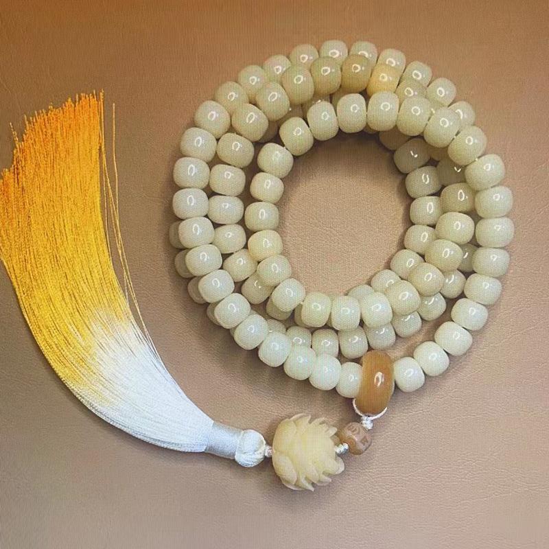 Temple Mutton Fat White Jade Bodhi Root 108 Beads Unisex Bracelet Necklace Pendant Buddhist Beads