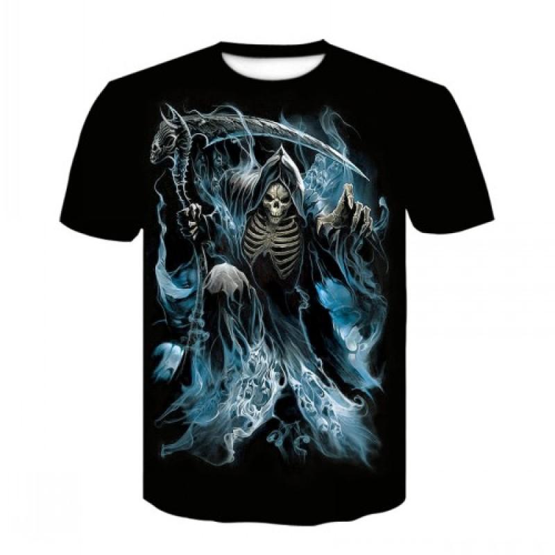 Grim Reaper T-skjorte 3d Heavy Metal Skull T-skjorter for menn T-skjorter med grafisk trykk Svart kortermet punkrock topp herreklær