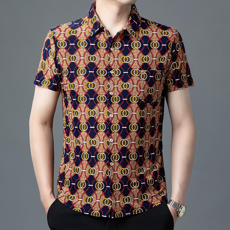 Summer Men s Printed Short Sleeve Shirt Fashion Casual Versatile M