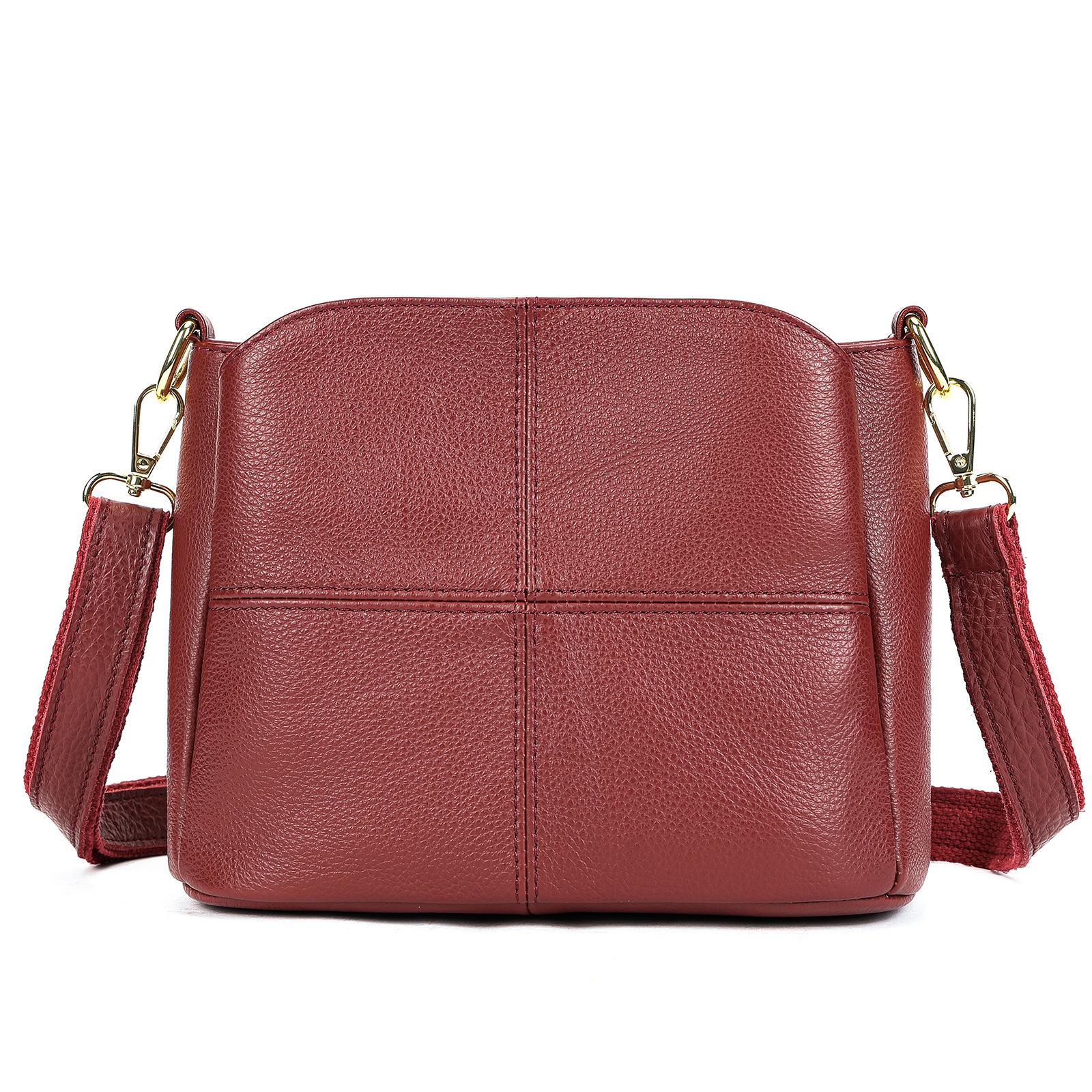 

Johnature Casual Genuine Leather Women s Bag Simple Solid Color Versatile Soft Cowhide Shoulder & Crossbody Bags червоний