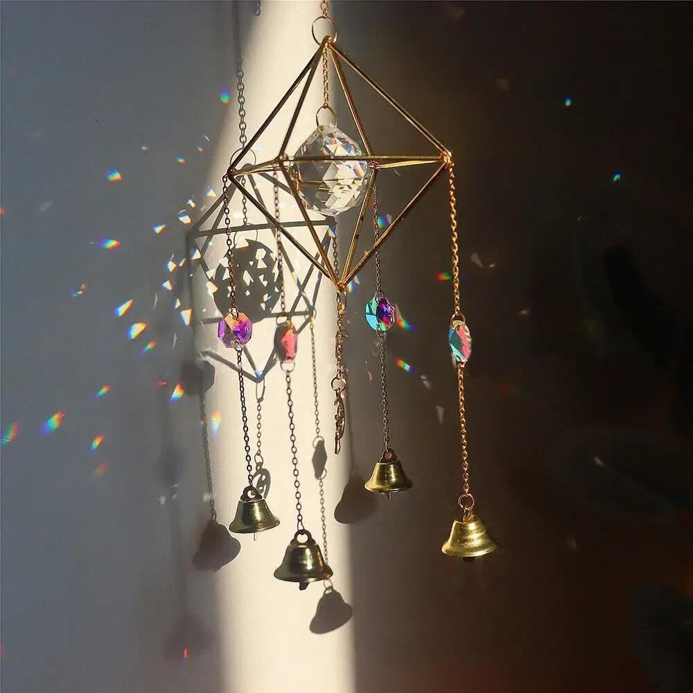 Star Moon Crystal Sun Catcher Bohemian Rainbow Maker Wind Chime Home Outdoor Garden Hanging Ornament Window Decoration New In