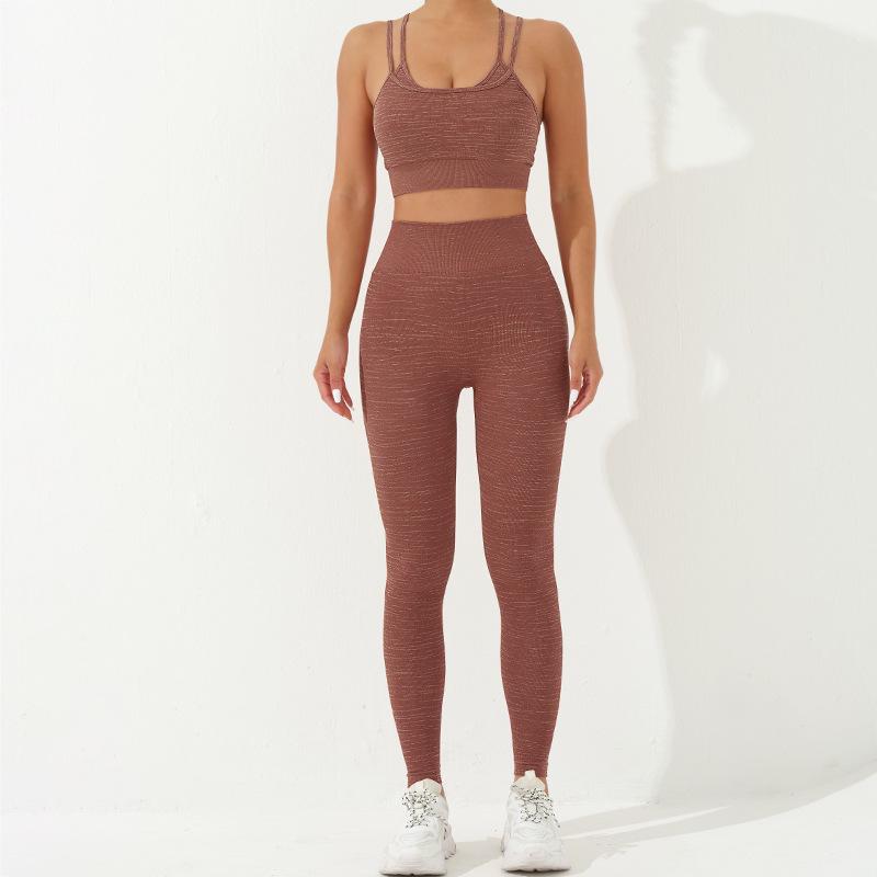 

Европейский и американский бесшовный бюстгальтер с мягкой чашкой, двухслойный, и утягивающие леггинсы для йоги с эффектом лифтинга бедер, спортивный комплект Medium