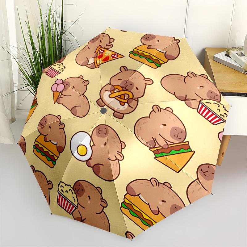 1pc Capybara Burger Fashionable Automatic Opening/Closing Folding Umbrella with 8 Bones, Windproof Portable, Daily Use045