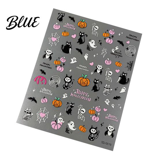 5D Embossed Nail Decals Halloween Art Stickers Skull Pumpkin Ghost Spooky Stickers Decals Waterproof Self Adhesive Manicure Decoration Decorative