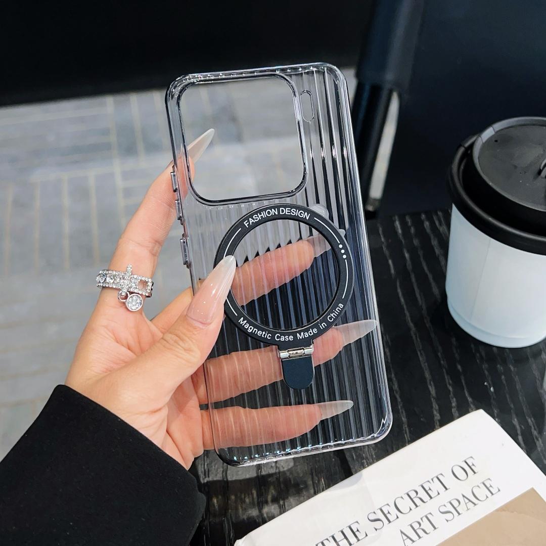 

For Xiaomi 15 15S Pro Case Magnetic Strap Rows Clear Pattern Ring Holder Fashion Mobile Phone Cover Xiaomi 15 Pro