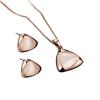 Women Faux Gemstone Triangular Pendant Necklace Ear Stud Earrings Jewelry Set