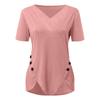 Summer Womens Trendy Irregular Hem Tops Sexy V-Neck T Shirts Short Sleeve Buttons Blouses Plain Daily Tees