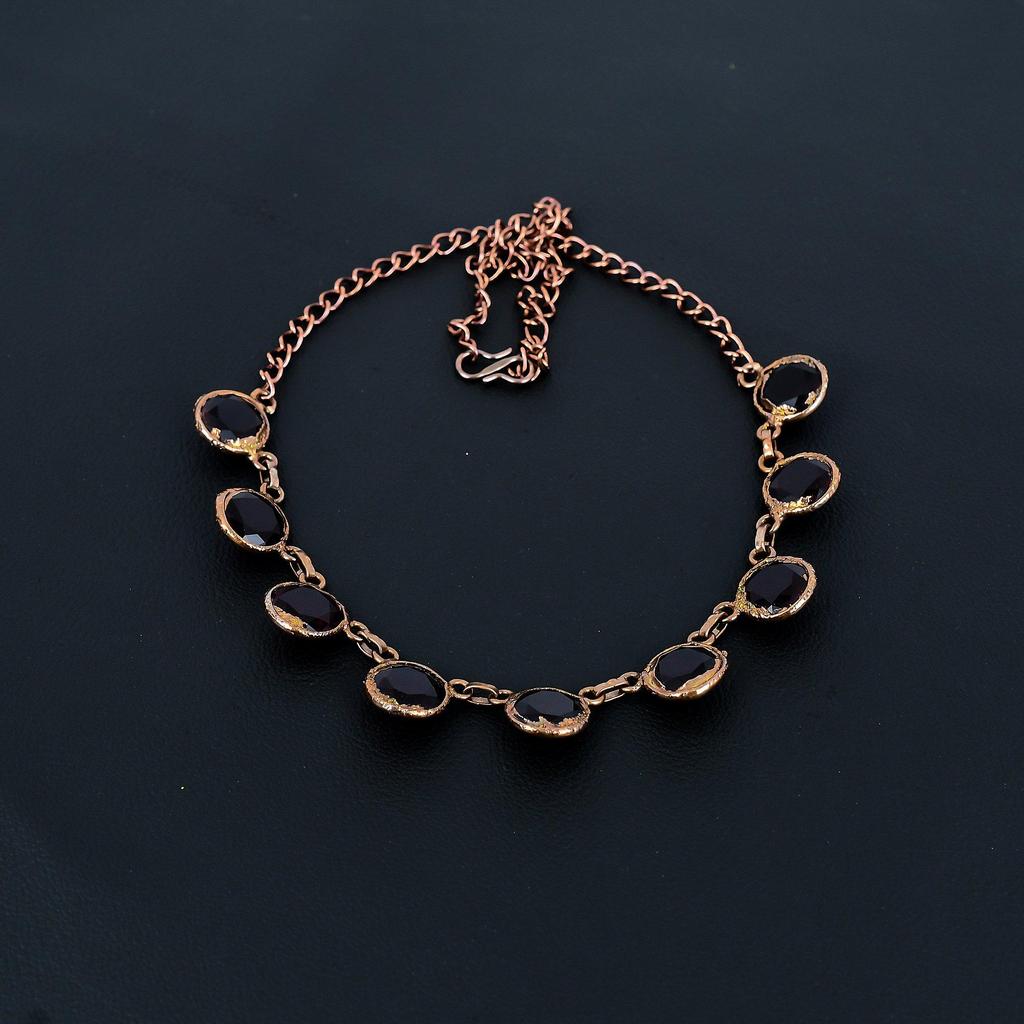 Garnet Copper Electroformed Necklace with Adjustable Chain, Handmade Gemstone Jewelry Necklace For Memorial Day