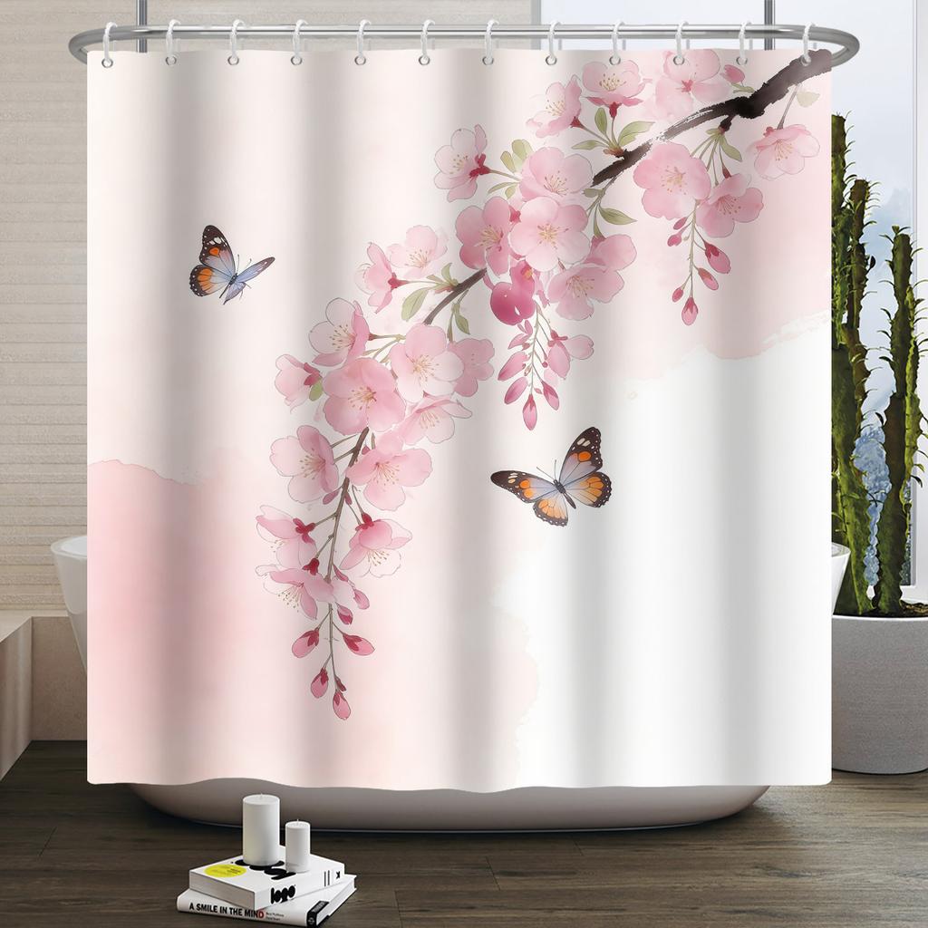 Fashion Modern Plant Shower Curtain Colorful Butterfly Flowers Shower Curtains Bathroom Decor Waterproof With 12 Hooks Curtains
