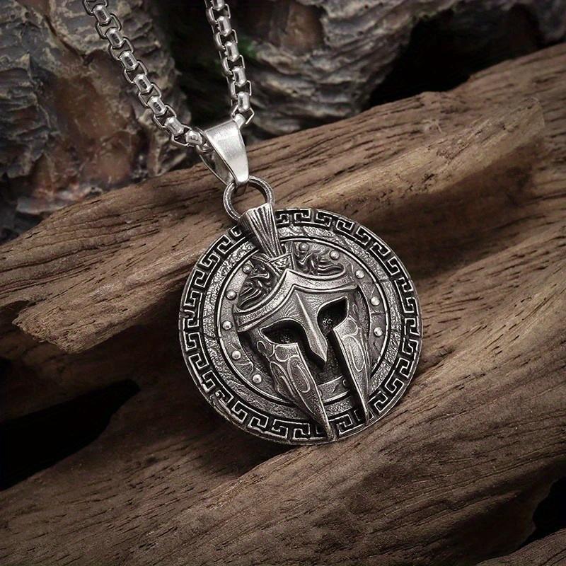 Spartan Warrior Mask Necklace Vintage Round European and American Mask Pendant